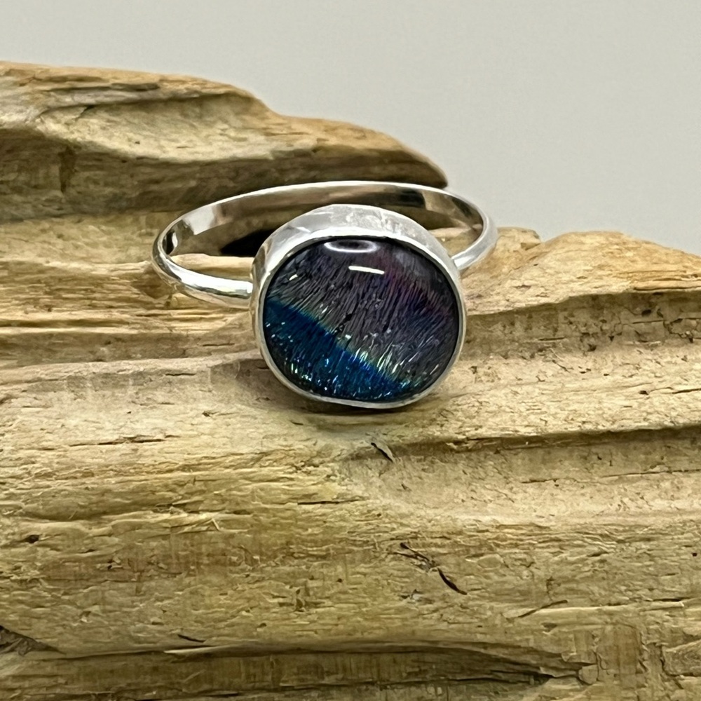 Silver and Multicolor Artisanal Rings with Dichroic Stones